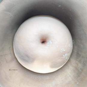 将面团中除黄油以外的所有材料混合，揉至扩展阶段，再加入黄油，继续揉至两者充分混合，温暖处进行基础发酵