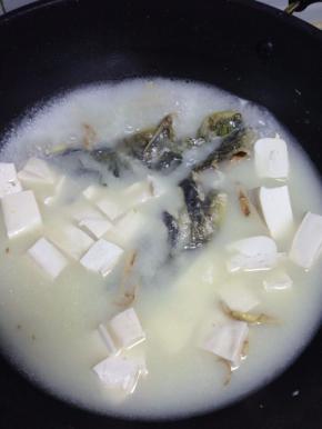 煮至汤发白后，加入豆腐煮至5-分钟左右