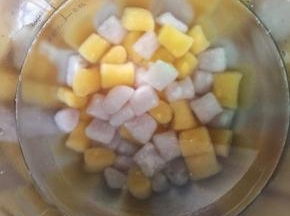 入沸水锅煮至浮起。再转小火煮3分钟，然后捞出投入冰水中备用（为防止串色，紫薯味的要单独煮）