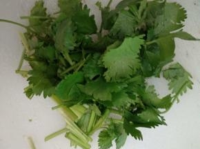 香菜洗净切小段备用。