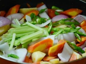 8.将青椒，芹菜加入继续翻炒出香。