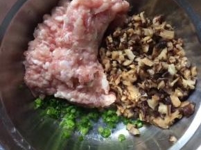 除了豆腐其他都剁碎放一起，葱花放入三分之二