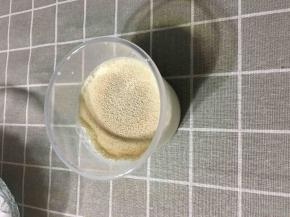 将中种材料中的酵母、白糖倒入牛奶中静置