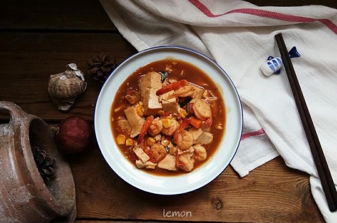 极鲜虾球煨豆腐