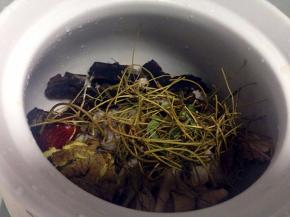 把鸡肉和材料倒入锅里