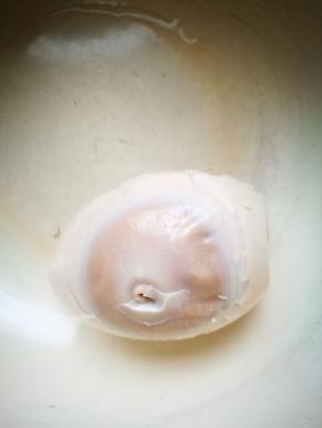剥一个烤海鸭蛋，油很多哦