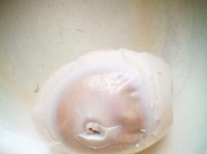 剥一个烤海鸭蛋，油很多哦