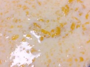 芒果打成芒果浆一起加入牛奶