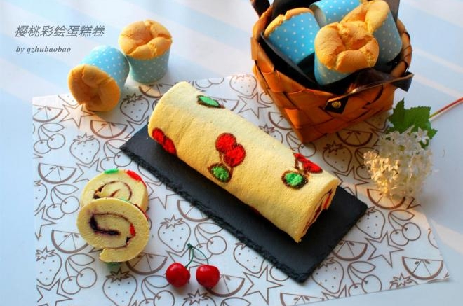 樱桃彩绘蛋糕卷