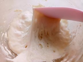 首先做波兰种，把波兰种材料混合均匀放入保鲜盒，放冰箱冷藏20小时左右。直到里面出现小汽泡。