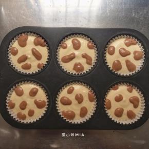 裱花袋剪小口，先用可可面糊挤出形状不一的小圆，大圆，腰豆形状的图案