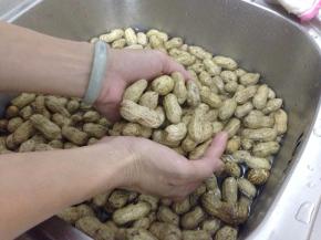 然后用手来回擦洗去花生壳的泥~