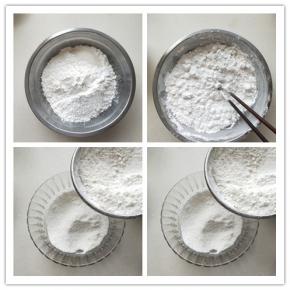 将糯米粉，粘米粉，糖，搅拌均匀，分次少量倒入清水，用筷子搅拌成团，用双手搓成细小颗粒。将米粉用筛子过筛