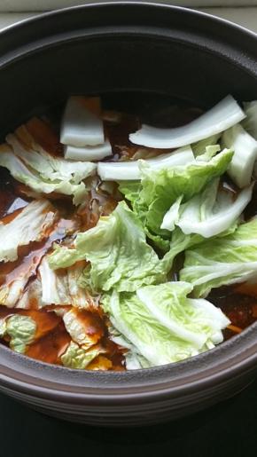 加入适量的开水放入洗净的白菜