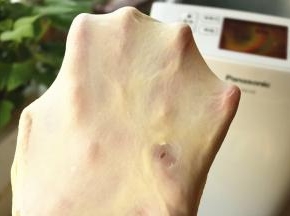 再揉一个15分钟的面团程序，可以拉出结实的膜。