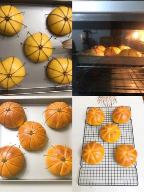 10 送进简易发酵箱，里面放上一碗热水保湿，温度调节在37 度进行二发，
11发酵1-1.5 倍大，表面刷上全蛋液。
12 送进提前预热好的烤箱中层，上下火175 度25 分钟，上色后立即加盖锡纸。
13 出炉后凉至手温，小心拿去模具，保鲜袋密封保存。