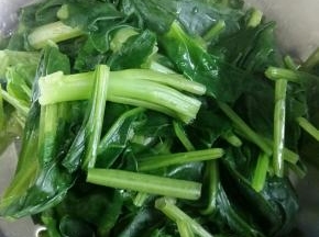 菠菜焯熟捞出来控干水份放凉。