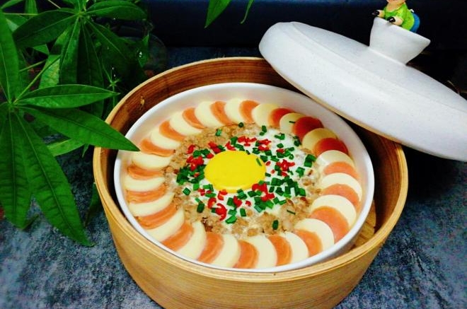 双色太阳花--玉子豆腐蒸肉末鸡蛋