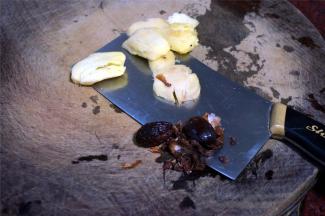 将生姜，草果拍裂。