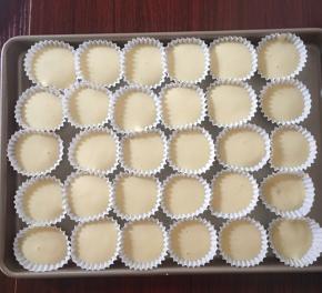 把蛋糕糊装入裱花袋，挤入小纸杯蛋糕托里