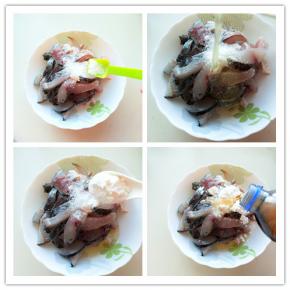 将鱼片用少许盐、料酒、生粉和一个蛋白清抓匀