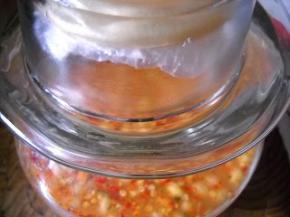 坛口密闭严实；坛边倒上水以保持密不透风。拌好的豆子进行二次发酵，10-20天后可开坛子食用。