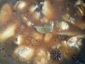 倒入没过鸡块的开水，撒少许盐。