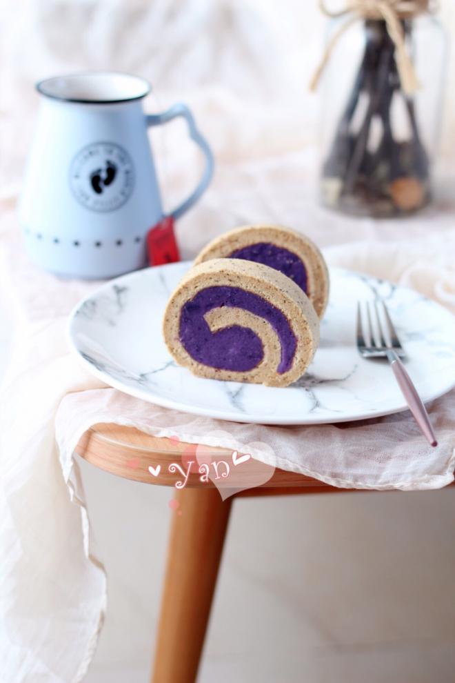 牛奶红茶紫薯蛋糕卷