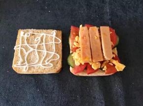 准备另一个吐司涂满沙拉酱，尽量多一点