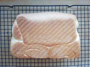 发酵到七八分满时，调整旋钮，选择上下火同时加热，上火155度，下火165度，烘烤40分钟，完成后趁热倒在晾网上