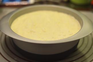 模具抹上黄油，将做好的蛋糕液倒入模具内