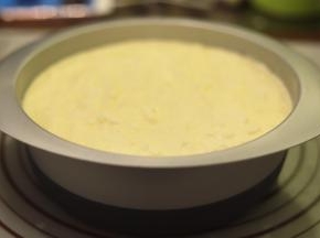 模具抹上黄油，将做好的蛋糕液倒入模具内