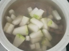 放入冬瓜，小火炖煮。