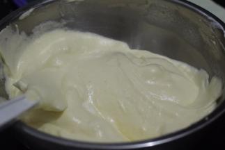 直到蛋白和蛋黄糊充分混合。