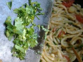 加入适量香菜拌匀。