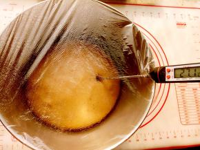 面团盖保鲜膜进行一发（温度不要超过28度）大概60分钟左右。