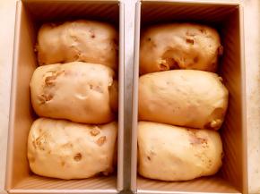 面团发至两倍大，烤箱180度预热至少10分钟，放入下层烤35分钟。（中途加盖锡纸防止上色过重）