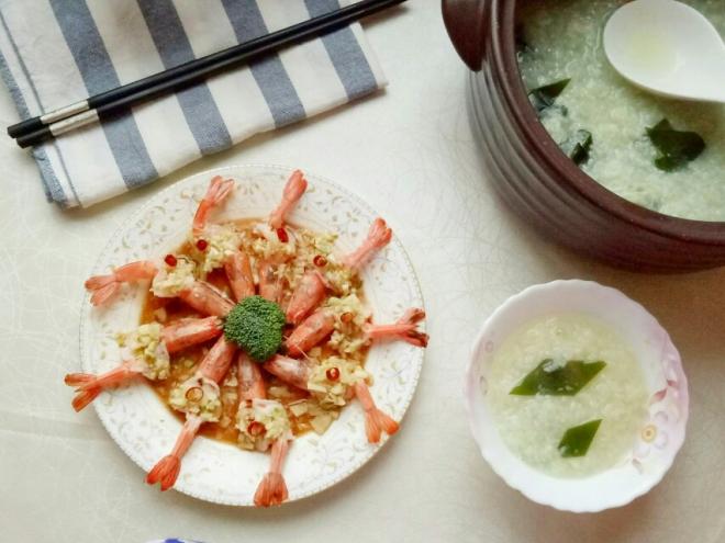 蒜蓉开背虾&海带粥