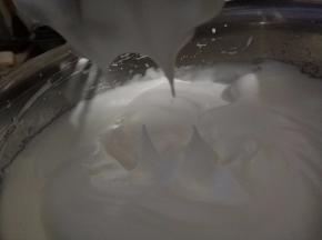 蛋白+所有细砂糖打发至硬性有小尖角（预热烤箱上下火140度）