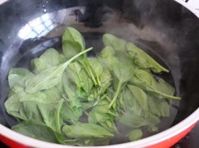 菠菜在开水中烫30S捞出