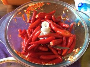 把小红椒，放入搅拌器中；