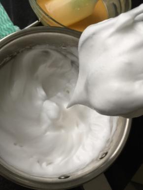 蛋白高速打发至鱼眼 分三次加入糖 至湿性 小弯钩