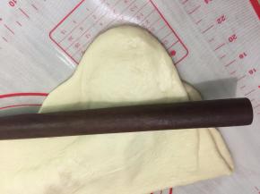 发酵好的面团取出按压排气，也可用擀面杖排气
揉好的面团刚好665克