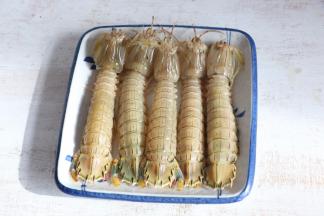 沥去水分，将虾放入盘子呢。