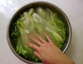 生菜一片一片摘下叶子，多泡一会清水（最好是淘米水），去除附着的残余农药。