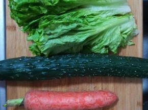 。生菜，黄瓜，胡萝卜洗净。