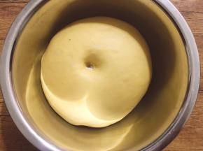 发酵至俩倍大小，手指蘸面粉戳洞，不回缩不塌陷。