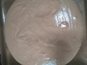 继续翻拌均匀。将翻拌好的蛋糕糊倒入烤盘中