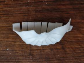 将一侧的开口边的细条，用一条压一条，边压边捏和，形成如图的放射状半圆