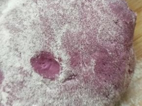 用紫薯加面粉加酵母活成紫色发面团